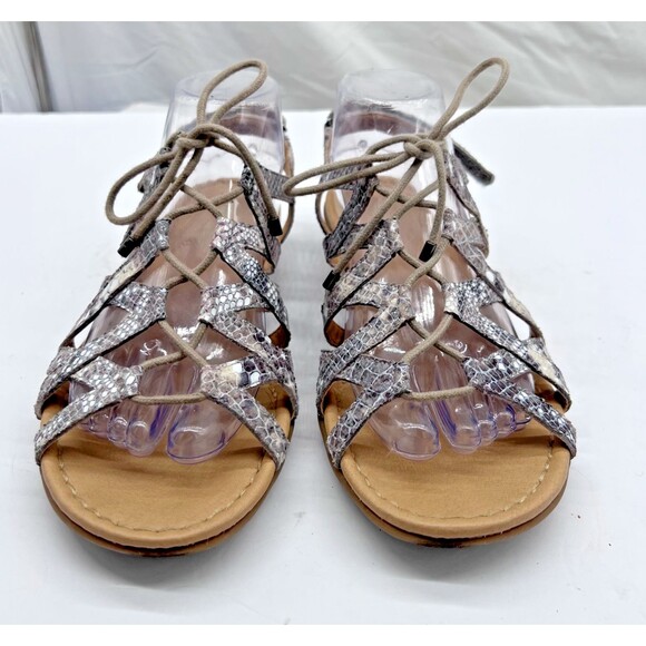Naturalizer Grey Snake Skin Animal Strappy Lace Up Flat Sandal Size 9 - Picture 3 of 16